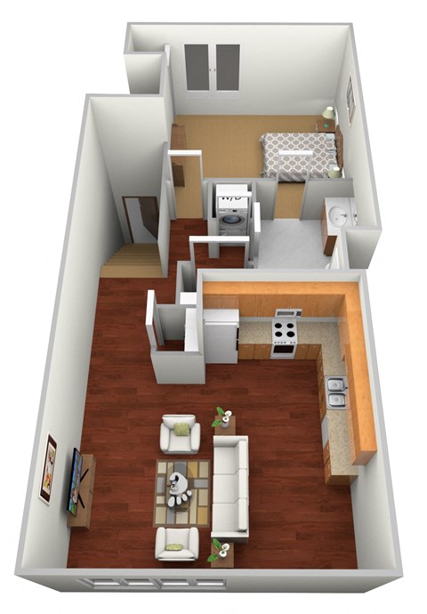 Floor plan for 1 bed, 1 bath, 766 sqft